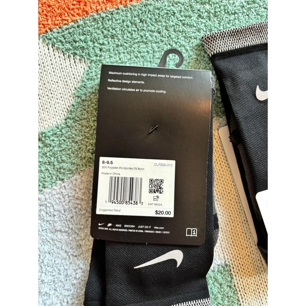 Nike Spark Cushioned Crew Running Socks Mens 8-9.5 WMN 9.5-11 Black‎ Dri-FIT